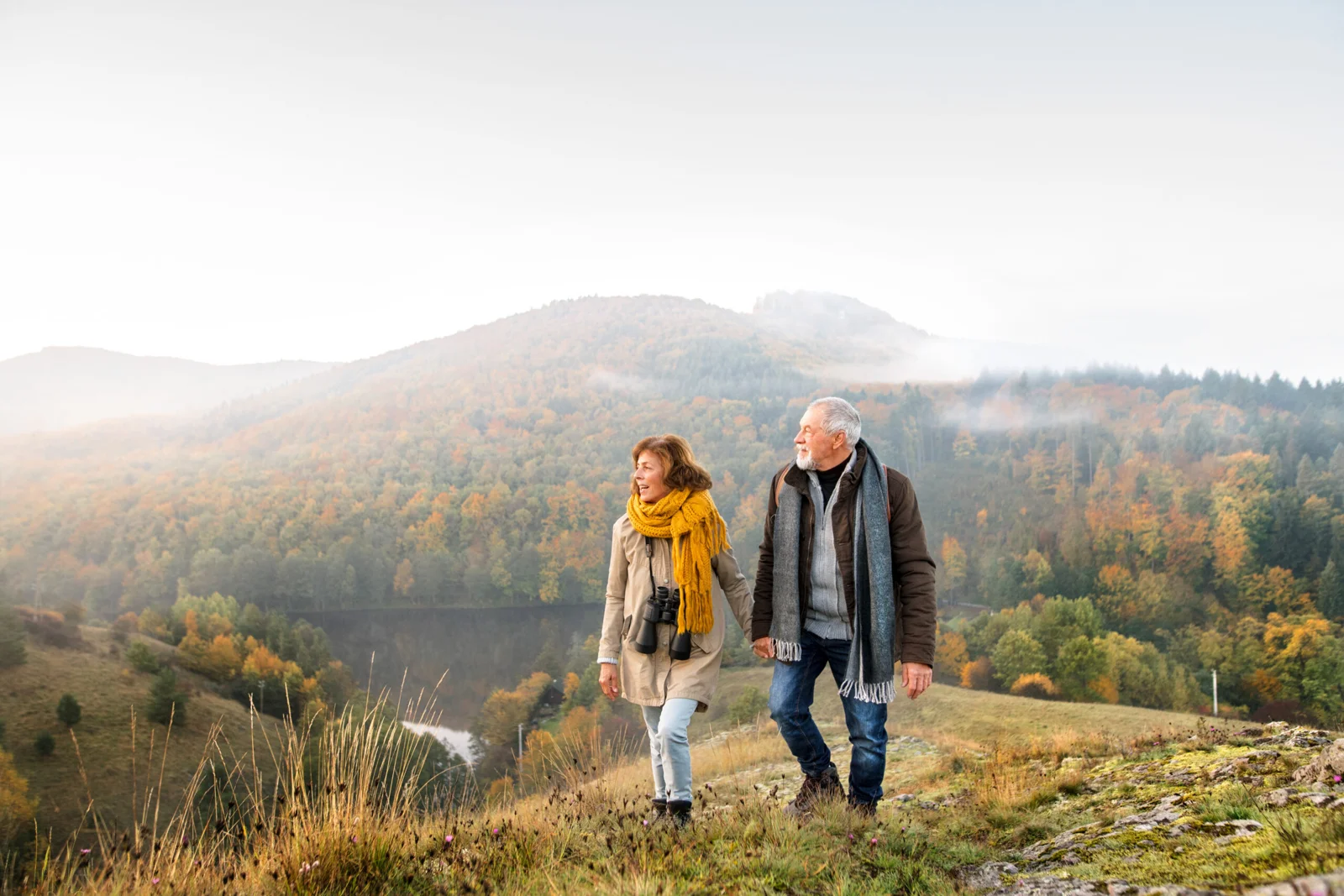 A couple enjoying a walk together in the countryside